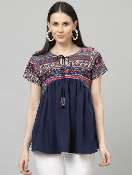 tie up neck printed top - 17529948 - Very Small Image - 1