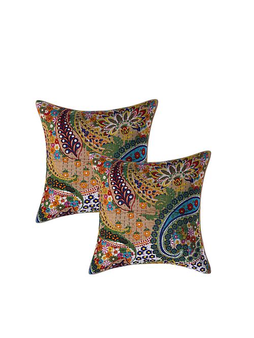 indhome life pure cotton 16x16 inches kantha work cushion cover set of 2 - 17530005 - Very Small Image - 1