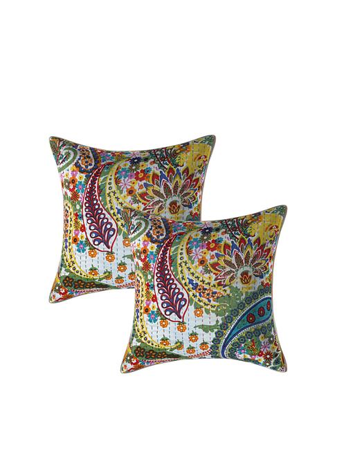 indhome life pure cotton 16x16 inches kantha work cushion cover set of 2 - 17530006 - Very Small Image - 1
