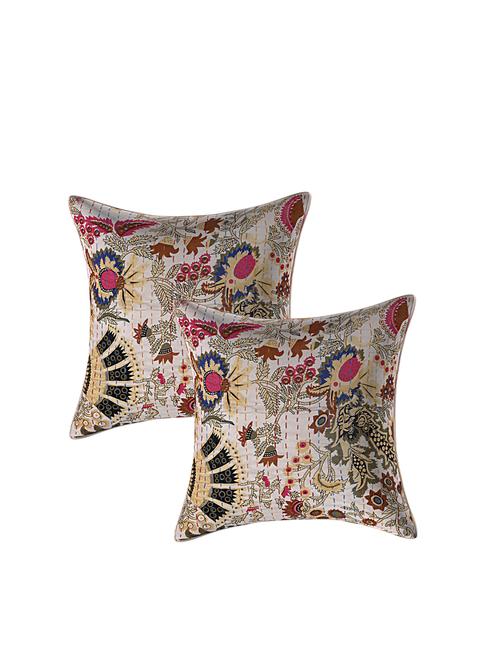 indhome life pure cotton 16x16 inches kantha work cushion cover set of 2 - 17530009 - Very Small Image - 1