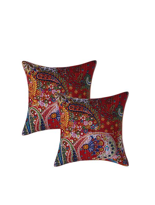 indhome life pure cotton 16x16 inches kantha work cushion cover set of 2 - 17530019 - Very Small Image - 1