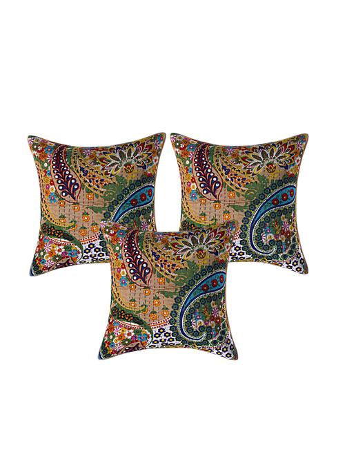 indhome life pure cotton 16x16 inches kantha work cushion cover set of 3 - 17530033 - Very Small Image - 1