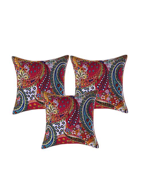 indhome life pure cotton 16x16 inches kantha work cushion cover set of 3 - 17530046 - Very Small Image - 1