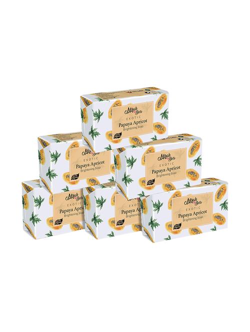mirah belle - organic papaya apricot brightening soap bar (pack of 6) - for tanned & fatigued skin, 750 gm - 17530717 - Very Small Image - 1