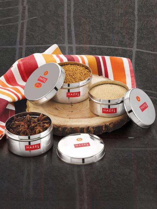hazel stainless steel mini containers heavy gauge premium airtight dabbi dabba set of 3, silver - 17530785 - Very Small Image - 1
