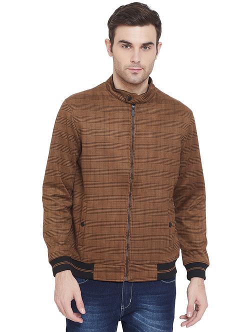 brown checkered casual jacket - 17531137 - Very Small Image - 1