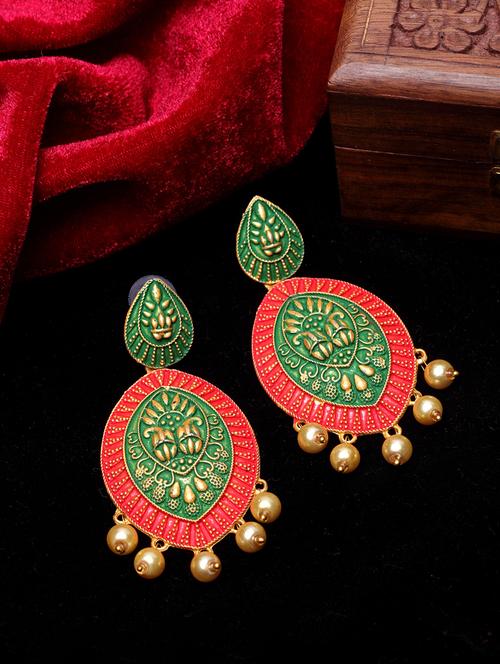 green metal drop earring - 17531260 - Very Small Image - 1