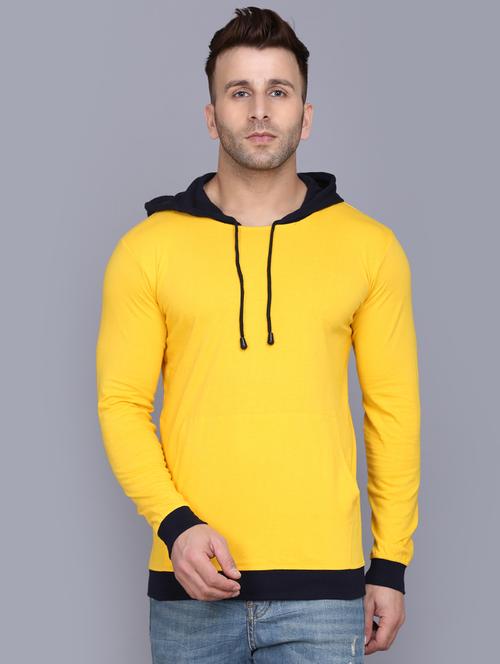 yellow color block cut & sew hooded t-shirt - 17531579 - Very Small Image - 1