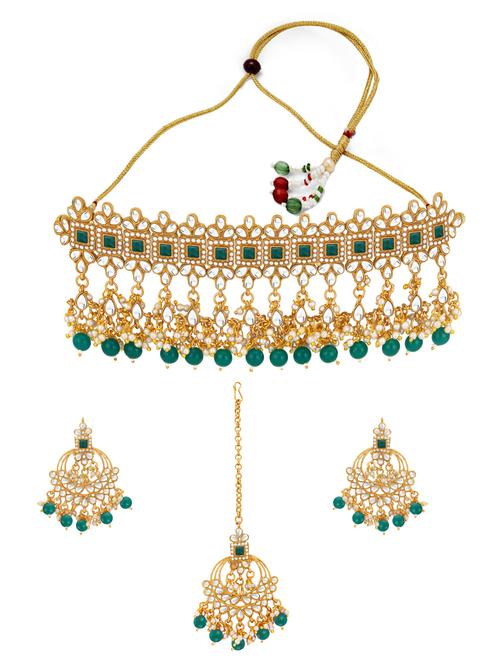 green gold plated choker necklace and earring - 17532313 - Very Small Image - 1