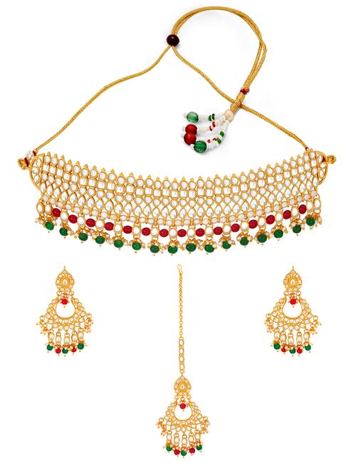 red gold plated choker necklace and earring - 17532318 - Very Small Image - 1