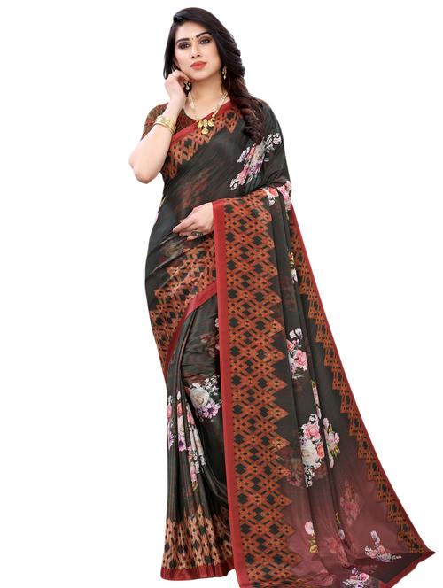 floral printed saree with blouse - 17532820 - Very Small Image - 1