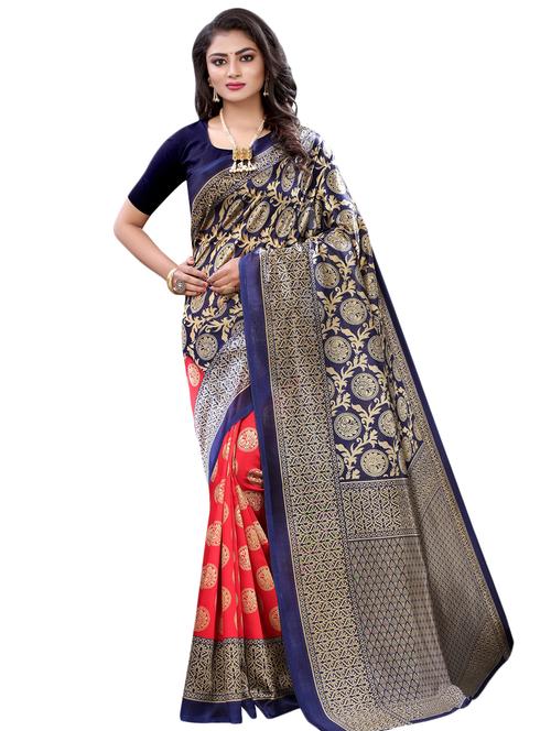 floral half & half saree with blouse - 17532841 - Very Small Image - 1