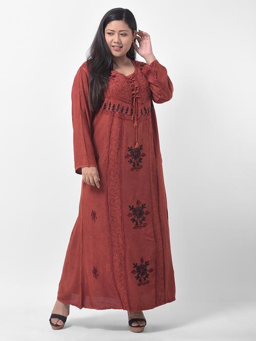 tie back embroidered maxi fusion dress - 17532970 - Very Small Image - 1