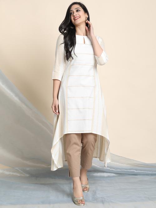 gold print high-low kurta - 17533718 - Very Small Image - 1