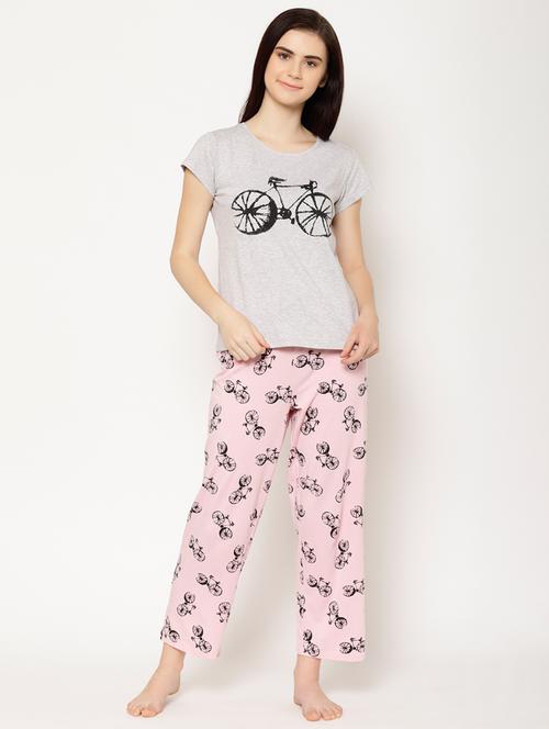 round neck printed nightwear pajama set - 17533902 - Very Small Image - 1