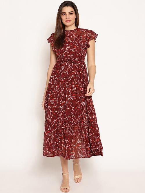tie front floral fit & flare dress - 17533931 - Very Small Image - 1