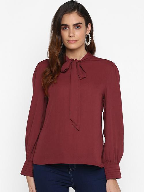 tie up neck solid shirt - 17533943 - Very Small Image - 1