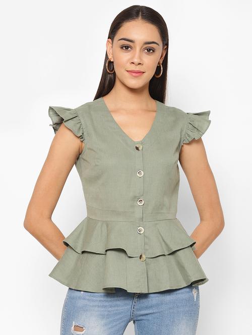 v-neck solid peplum top - 17533972 - Very Small Image - 1