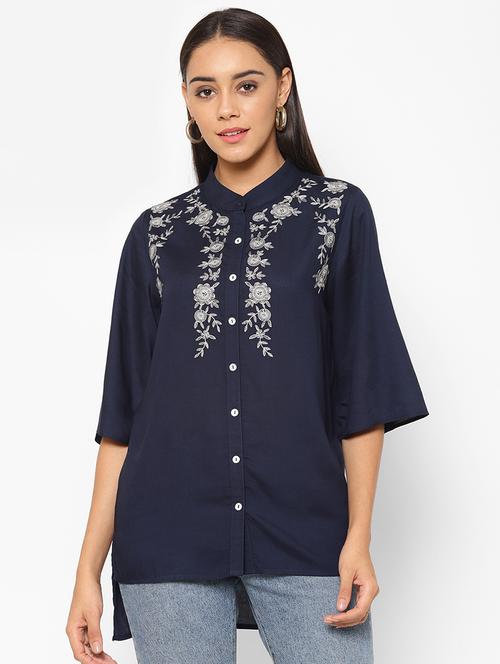 mandarin neck embroidered top - 17533983 - Very Small Image - 1