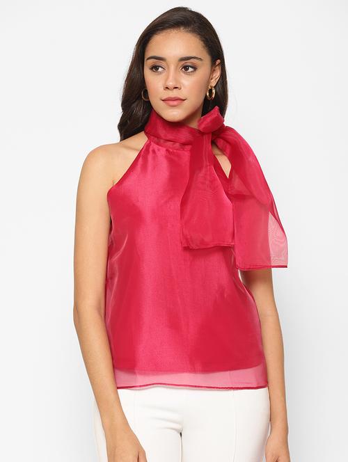 tie up neck solid top - 17533986 - Very Small Image - 1