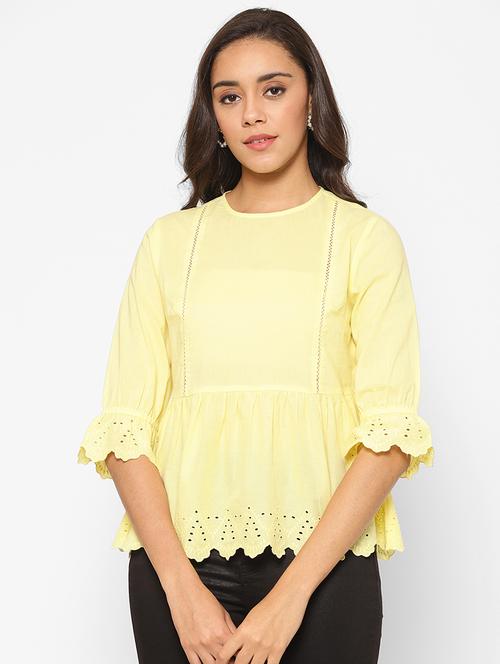 round neck solid peplum top - 17533989 - Very Small Image - 1