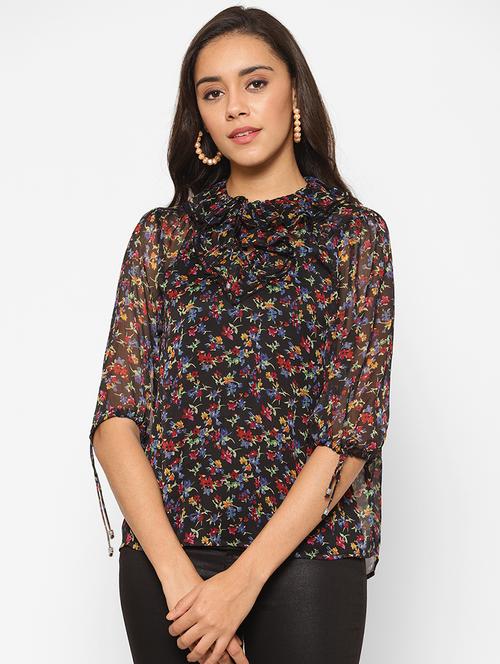 tie knot sleeved floral top - 17533990 - Very Small Image - 1