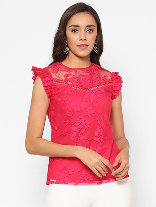 round neck self design top - 17533993 - Very Small Image - 1