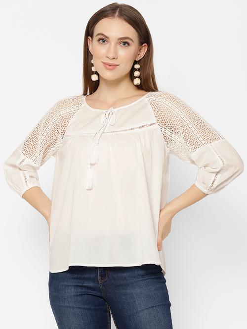 tie up neck self design top - 17533994 - Very Small Image - 1