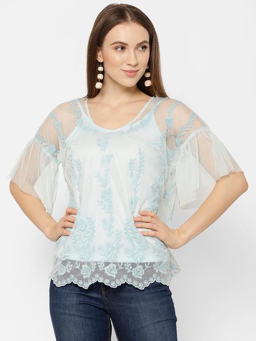 round neck self design top - 17533996 - Very Small Image - 1