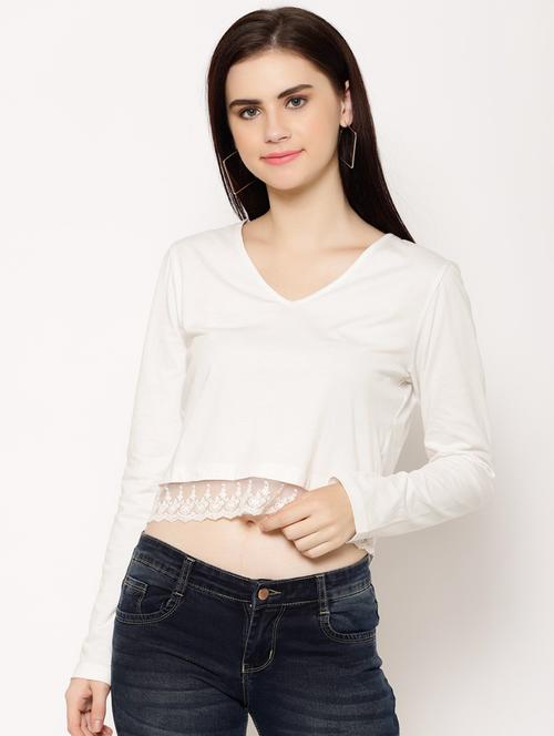 v-neck solid crop tee - 17534012 - Very Small Image - 1