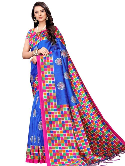 printed bordered saree with blouse - 17534231 - Very Small Image - 1