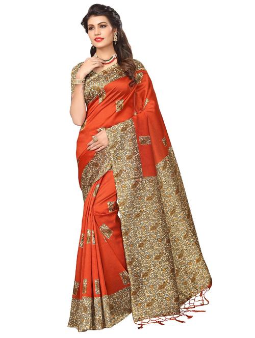 floral printed saree with blouse - 17534240 - Very Small Image - 1
