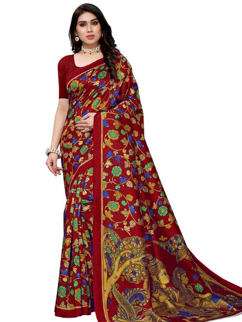 maroon printed saree - 17534274 - Very Small Image - 1