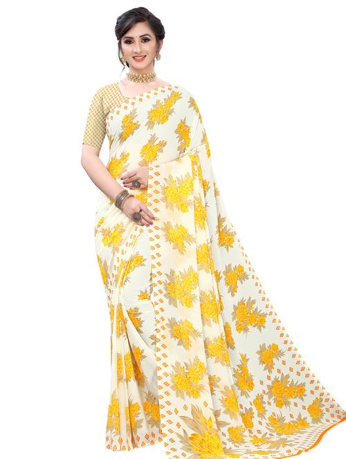 floral printed saree with blouse - 17534289 - Very Small Image - 1