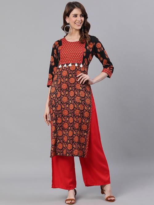 black cotton straight kurta - 17535377 - Very Small Image - 1