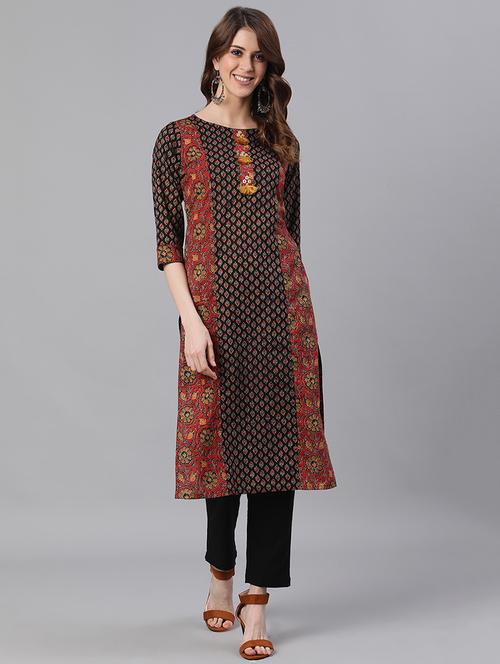 orange cotton straight kurta - 17535378 - Very Small Image - 1