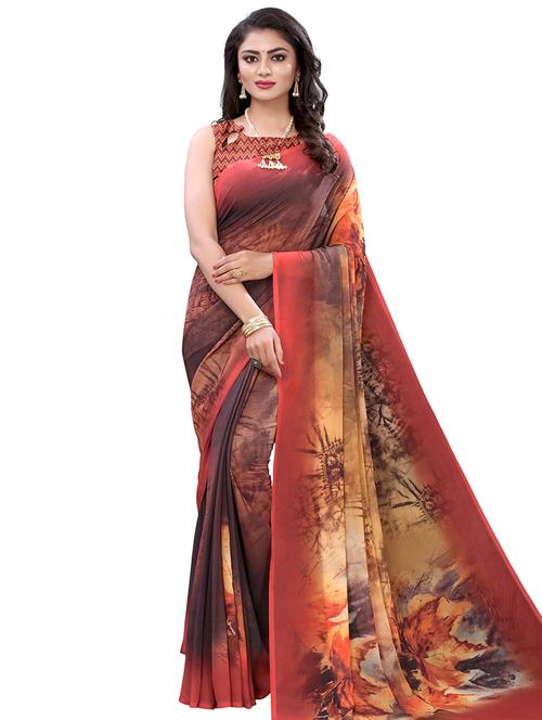 floral printed saree with blouse - 17535428 - Very Small Image - 1