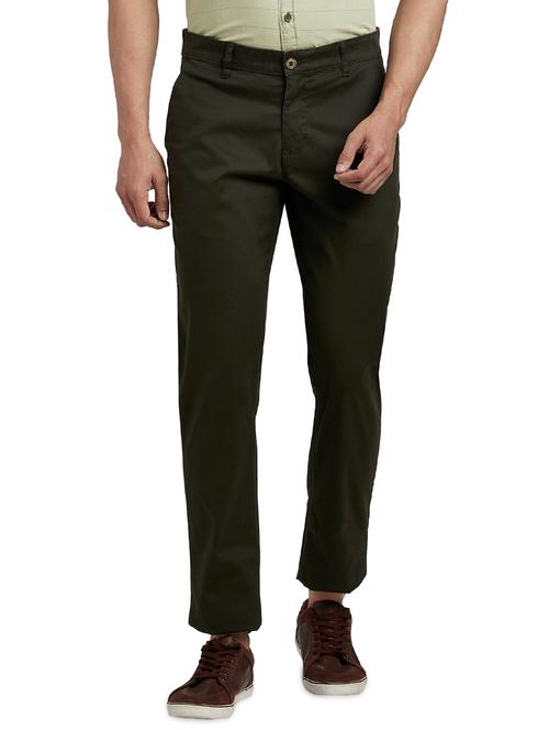 olive green solid flat front casual trouser - 17535441 - Very Small Image - 1