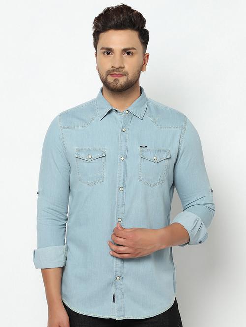 light blue solid casual shirt - 17535777 - Very Small Image - 1