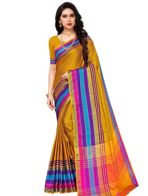 solid bordered saree with blouse - 17536759 - Very Small Image - 1