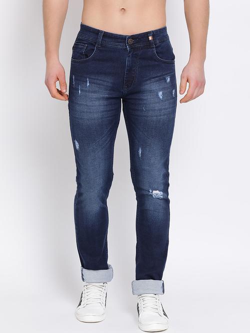 navy blue light washed ripped denim jeans - 17536899 - Very Small Image - 1