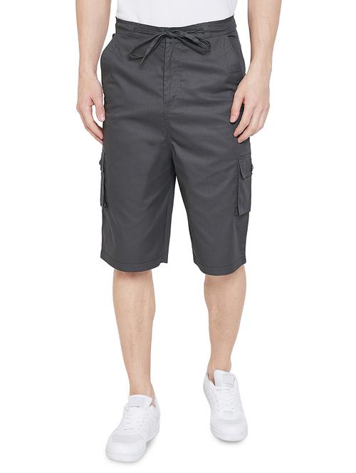 grey solid cargo shorts - 17537141 - Very Small Image - 1