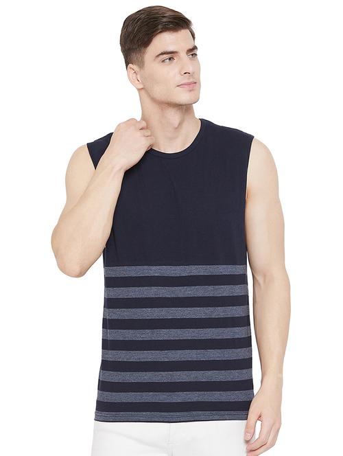 navy blue striped cut & sew t-shirt - 17537169 - Very Small Image - 1