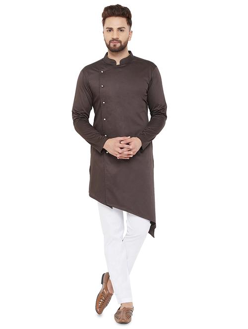 brown solid asymmetric long kurta - 17537192 - Very Small Image - 1