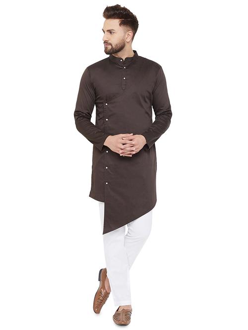 dark brown solid asymmetric long kurta - 17537193 - Very Small Image - 1