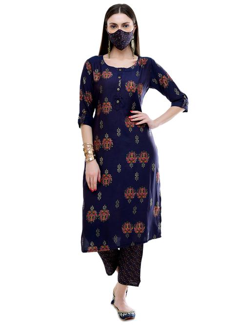 floral kurta pant set with face mask - 17537357 - Very Small Image - 1