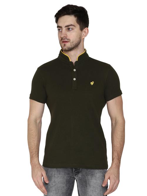 olive green solid collared t-shirt - 17537613 - Very Small Image - 1