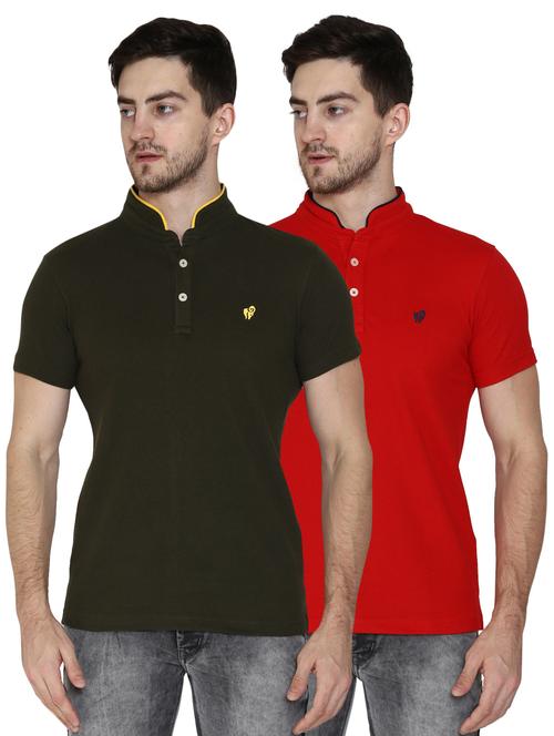 set of 2 multi colored solid collared t-shirts - 17537616 - Very Small Image - 1