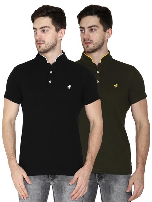 set of 2 multi colored solid collared t-shirt - 17537636 - Very Small Image - 1
