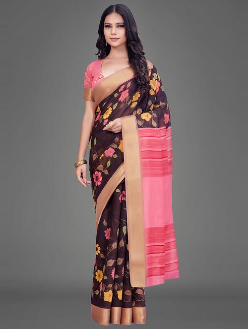 floral printed saree with blouse - 17539152 - Very Small Image - 1